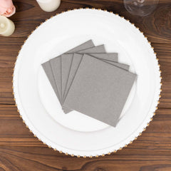 20 Pack Linen-Like Paper 5"x5" Napkins Silver - Highly Absorbent Airlaid Napkins
