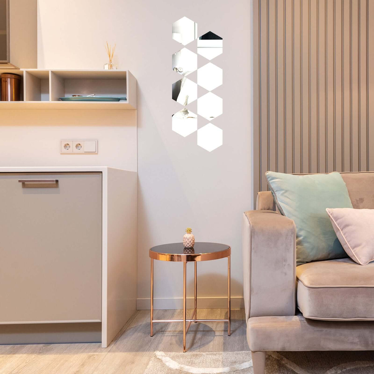 12 Pack Hexagon Acrylic Mirror Wall Stickers, 5" Removable Wall Decals For Home Decor