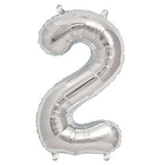 16" Shiny Metallic Silver Mylar Foil 0-9 Number Balloons - 2