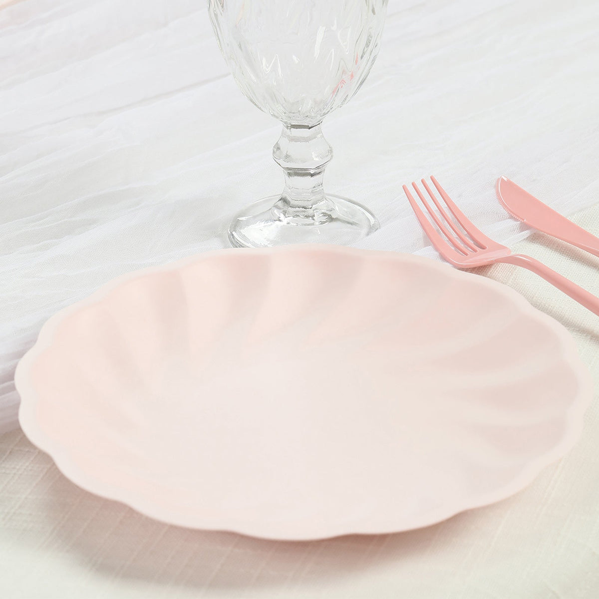 20 Pack Biodegradable Dinner Plates in Blush – 9" Swirl Scalloped Pastel Color Compostable Bamboo Party Plates, Elegant Disposable Tableware