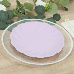 20 Pack Biodegradable Dinner Plates in Lavender Lilac – 9" Swirl Scalloped Pastel Color Compostable Bamboo Party Plates, Elegant Disposable Tableware