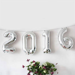 16" Shiny Metallic Silver Mylar Foil 0-9 Number Balloons