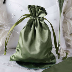 12 Pack 5"x7" Olive Green Satin Drawstring Wedding Party Favor Gift Bags, Drawstring Pouch Gift Bags